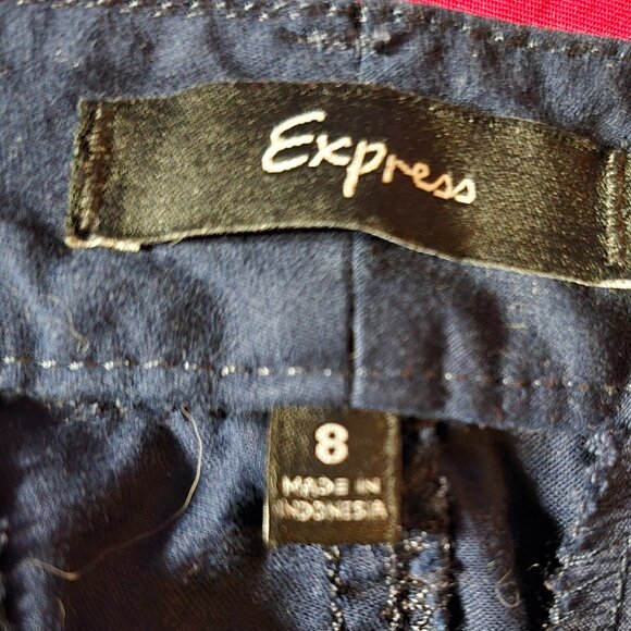Vintage EXPRESS ( 8 ) Women's Navy Blue Ankle Zip Straight Leg Trousers - Picture 6 of 7